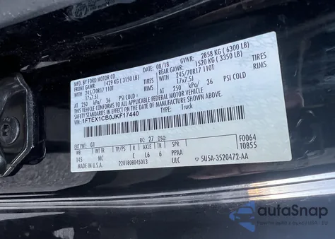 2018 Ford F150 Super Cab из США, поврежденный, VIN 1FTEX1CB0JKF17440